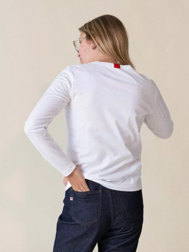 1083 - T-SHIRT MANCHES LONGUES DROIT 405 UNI coton bio blanc Femme