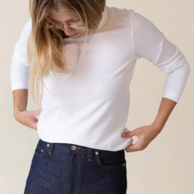 1083 - T-SHIRT MANCHES LONGUES DROIT 405 UNI coton bio blanc Femme