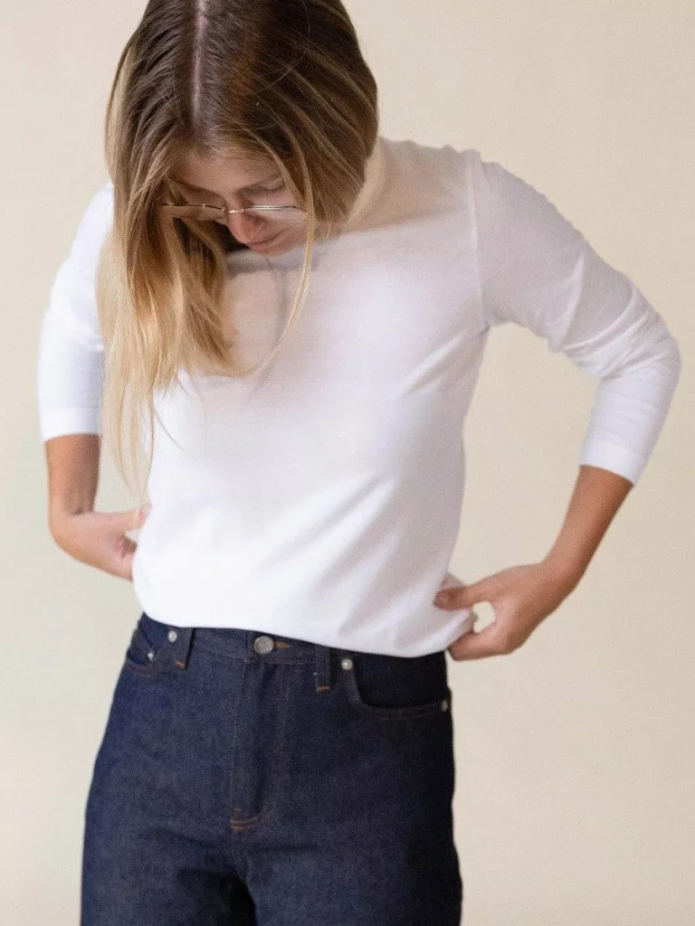 1083 - T-SHIRT MANCHES LONGUES DROIT 405 UNI coton bio blanc Femme