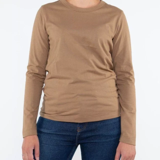 1083 - T-SHIRT MANCHES LONGUES DROIT 405 UNI coton bio moka Femme