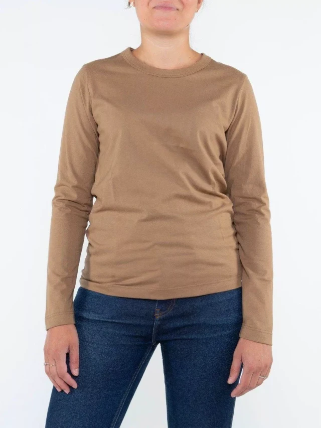 1083 - T-SHIRT MANCHES LONGUES DROIT 405 UNI coton bio moka Femme