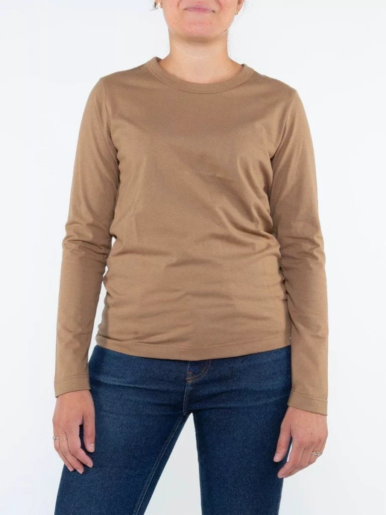 1083 - T-SHIRT MANCHES LONGUES DROIT 405 UNI coton bio moka Femme