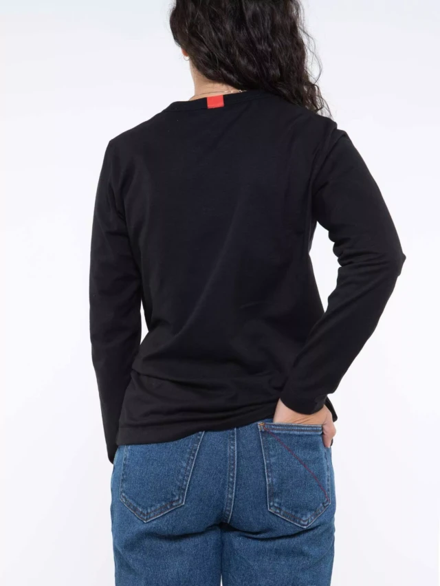 1083 - T-SHIRT MANCHES LONGUES DROIT 405 UNI coton bio noir Femme
