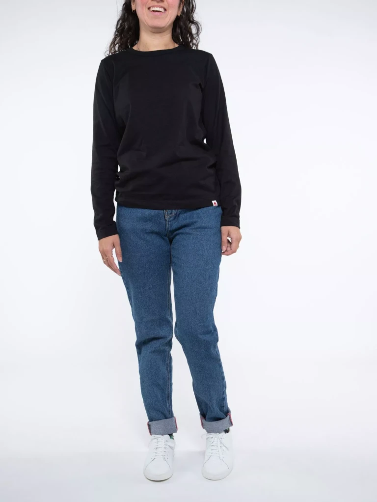 1083 - T-SHIRT MANCHES LONGUES DROIT 405 UNI coton bio noir Femme