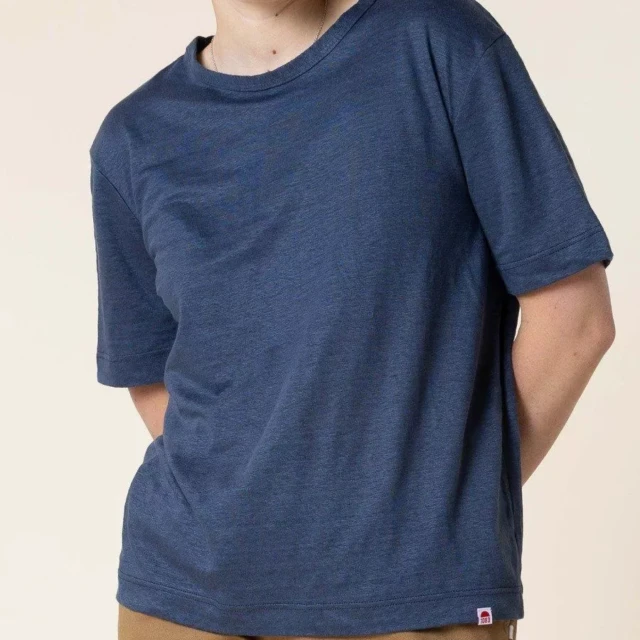 1083 - T-SHIRT LIN 417  bleu Femme