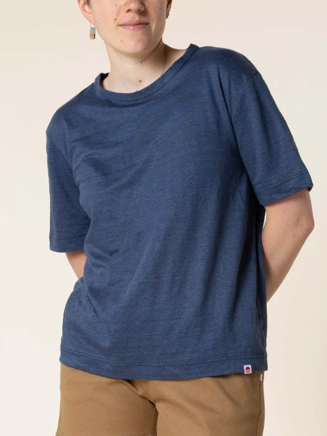 1083 - T-SHIRT LIN 417  bleu Femme