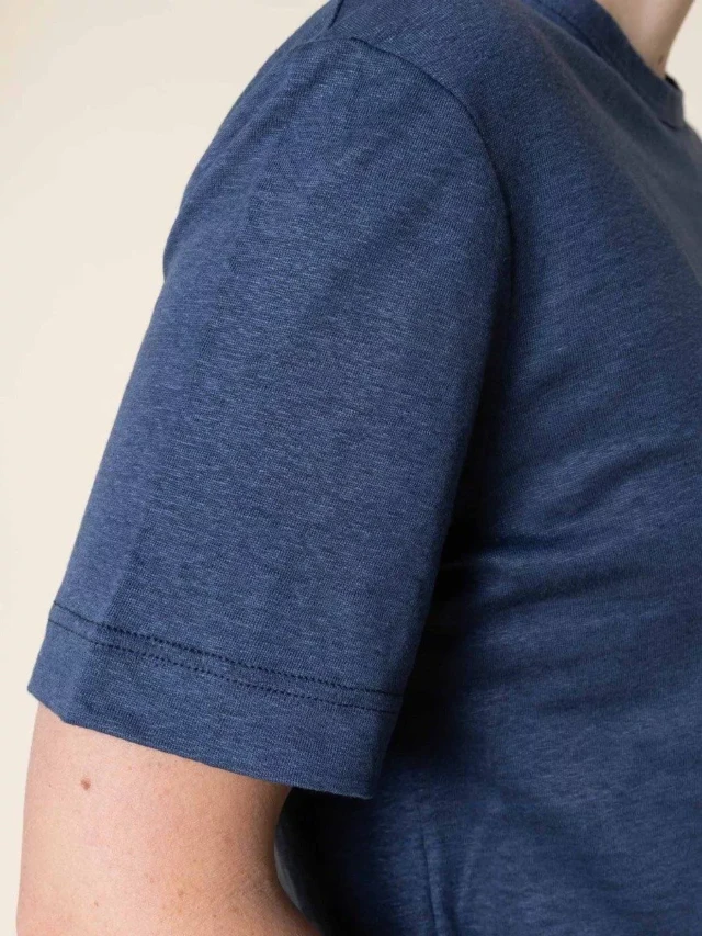 1083 - T-SHIRT LIN 417  bleu Femme