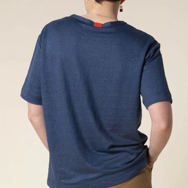 1083 - T-SHIRT LIN 417  bleu Femme