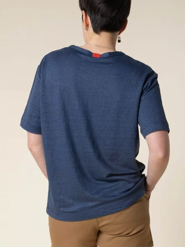 1083 - T-SHIRT LIN 417  bleu Femme