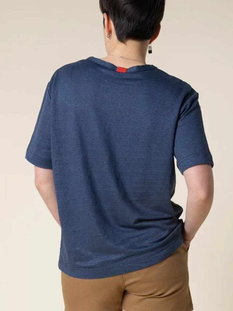 1083 - T-SHIRT LIN 417  bleu Femme