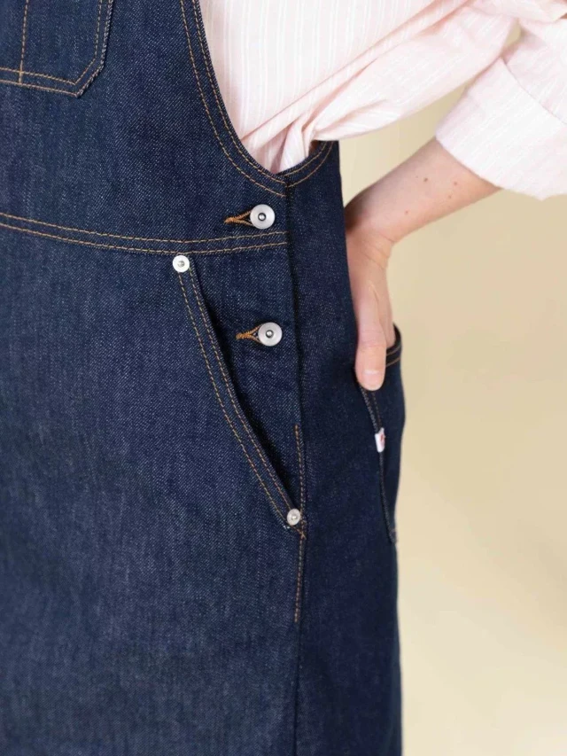 1083 - ROBE SALOPETTE 549 POCHES ITALIENNES coton bio superdenim carde bleu