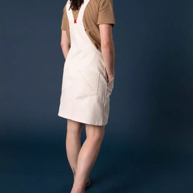 1083 - ROBE SALOPETTE 550 POCHES PLAQUEES coton bio denimoriginal uni ecru