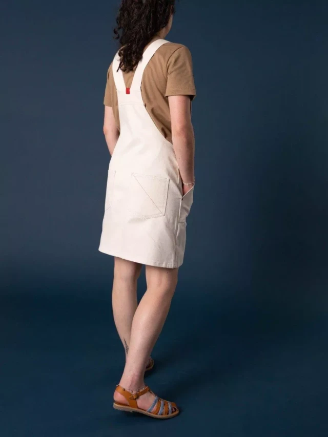 1083 - ROBE SALOPETTE 550 POCHES PLAQUEES coton bio denimoriginal uni ecru