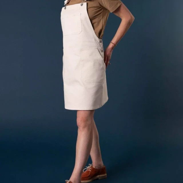 1083 - ROBE SALOPETTE 550 POCHES PLAQUEES coton bio denimoriginal uni ecru