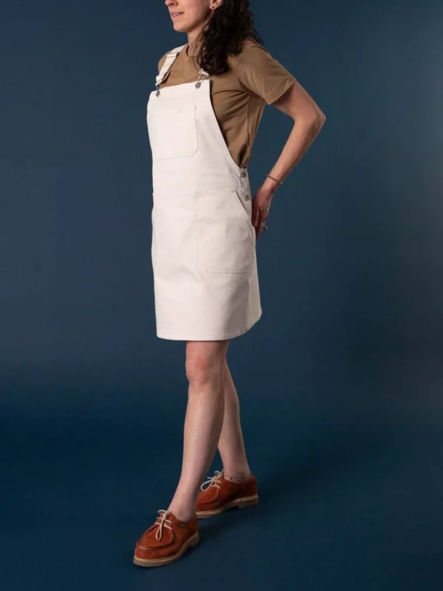 1083 - ROBE SALOPETTE 550 POCHES PLAQUEES coton bio denimoriginal uni ecru