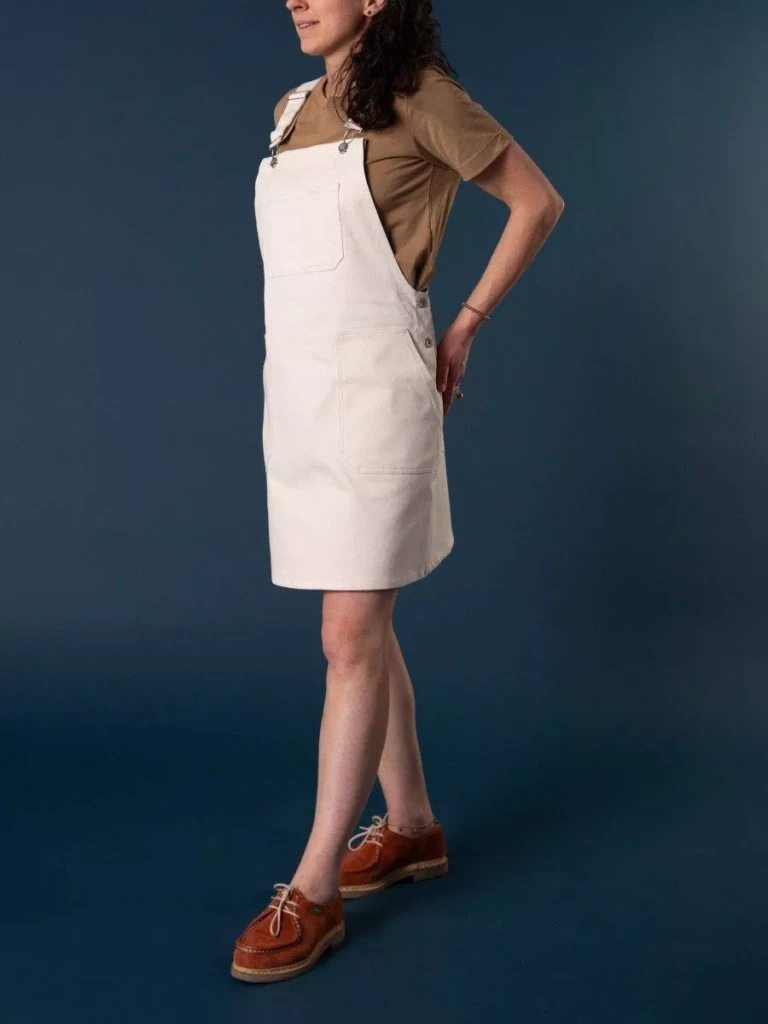 1083 - ROBE SALOPETTE 550 POCHES PLAQUEES coton bio denimoriginal uni ecru