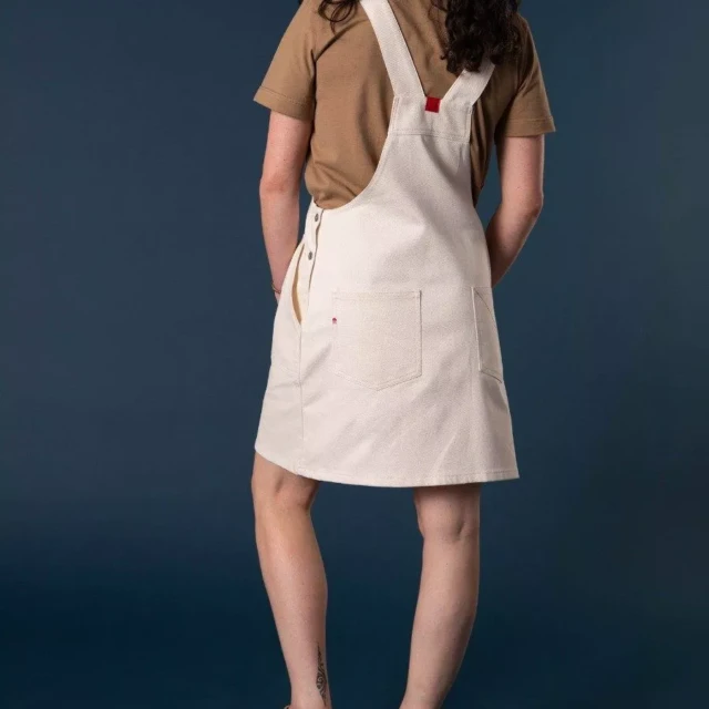 1083 - ROBE SALOPETTE 550 POCHES PLAQUEES coton bio denimoriginal uni ecru