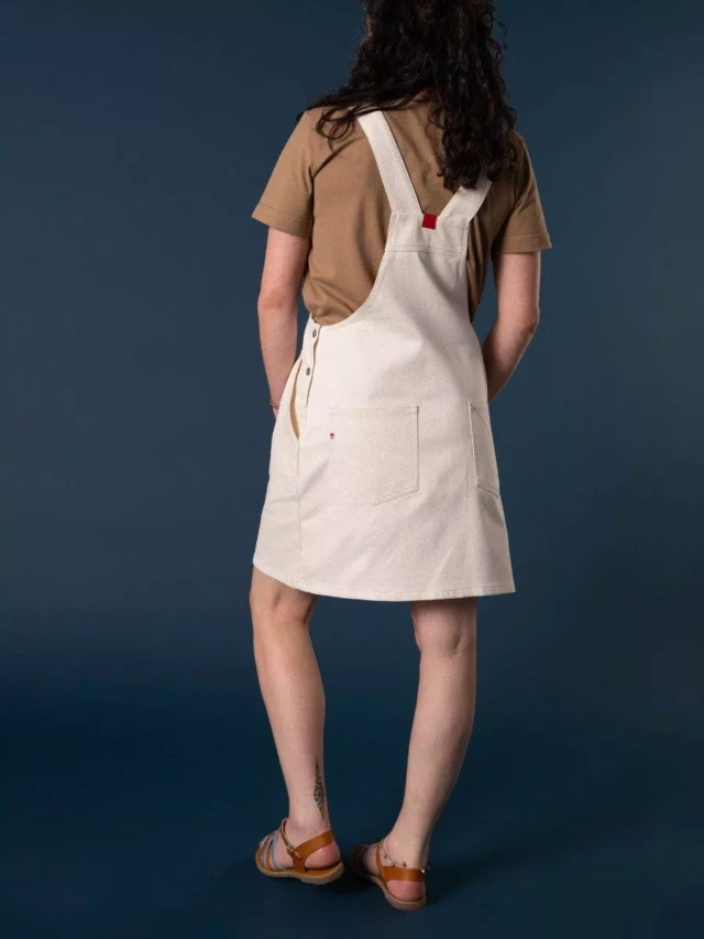 1083 - ROBE SALOPETTE 550 POCHES PLAQUEES coton bio denimoriginal uni ecru