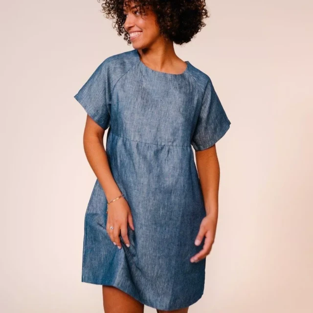 1083 - ROBE LIN LARGE 552 microdenim bleu Femme
