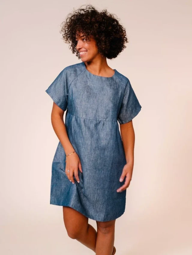 1083 - ROBE LIN LARGE 552 microdenim bleu Femme