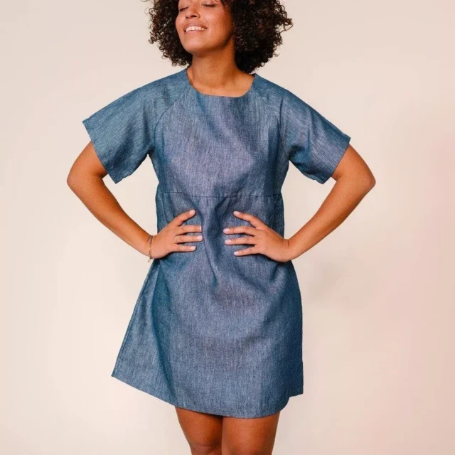 1083 - ROBE LIN LARGE 552 microdenim bleu Femme