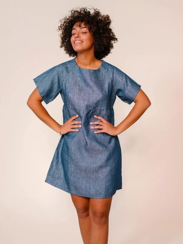 1083 - ROBE LIN LARGE 552 microdenim bleu Femme