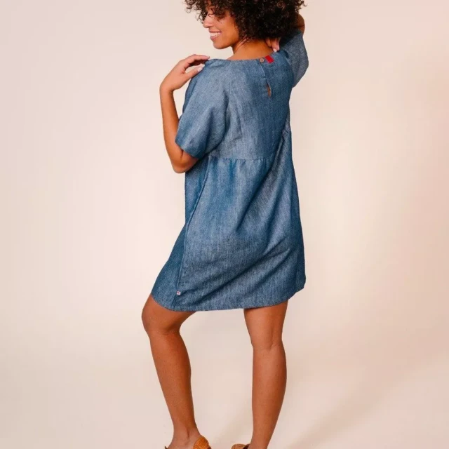 1083 - ROBE LIN LARGE 552 microdenim bleu Femme