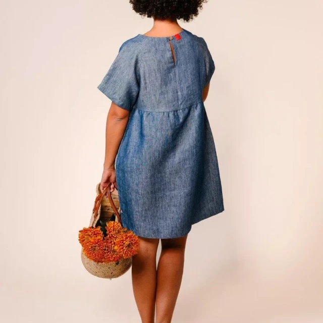 1083 - ROBE LIN LARGE 552 microdenim bleu Femme