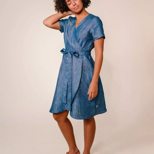 1083 - ROBE LIN CACHE COEUR 553 microdenim bleu Femme