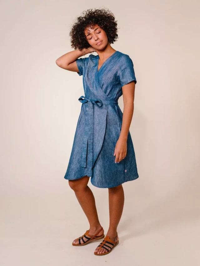 1083 - ROBE LIN CACHE COEUR 553 microdenim bleu Femme