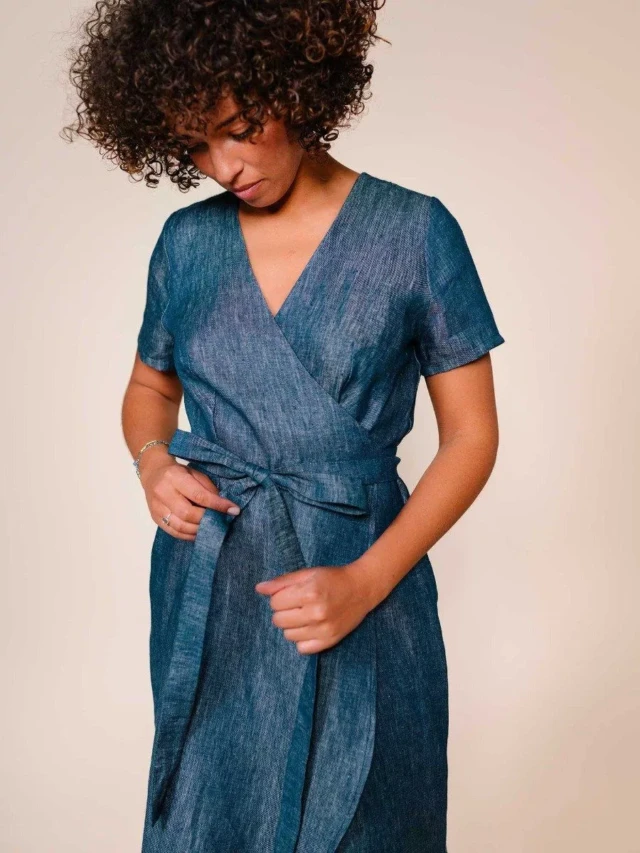 1083 - ROBE LIN CACHE COEUR 553 microdenim bleu Femme
