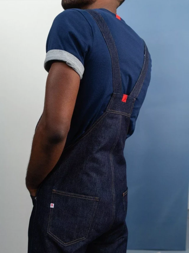 1083 - SALOPETTE  JEANS 571 100 % coton bio superdenim indigo brut Unisexe