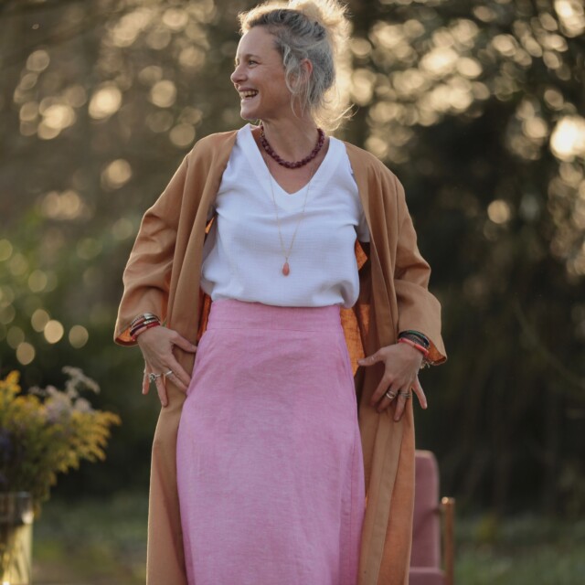 Quintessence - Jupe longue Maya - Lin chiné rose pep's