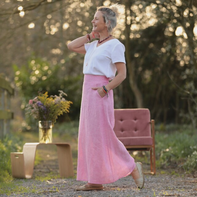 Quintessence - Jupe longue Maya - Lin chiné rose pep's