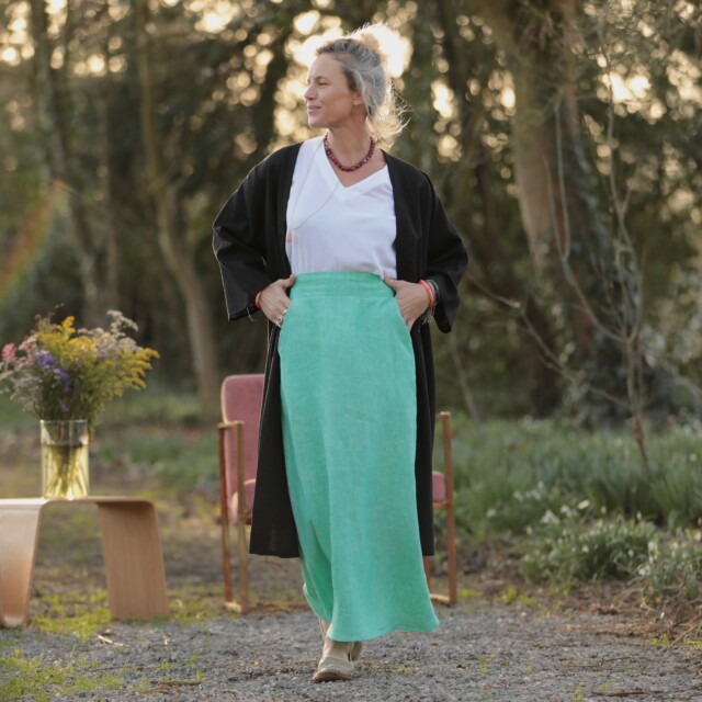 Quintessence - Jupe longue Maya - lin chiné vert pep's