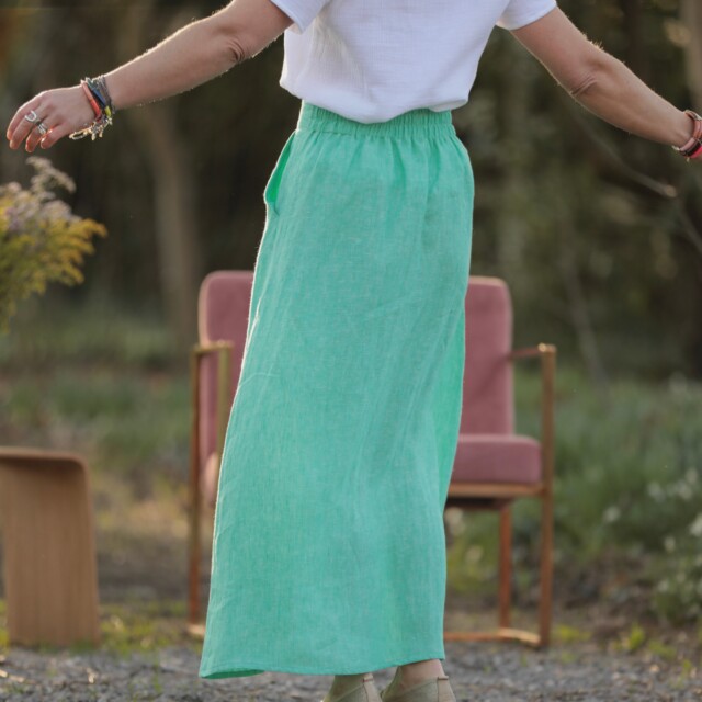 Quintessence - Jupe longue Maya - lin chiné vert pep's