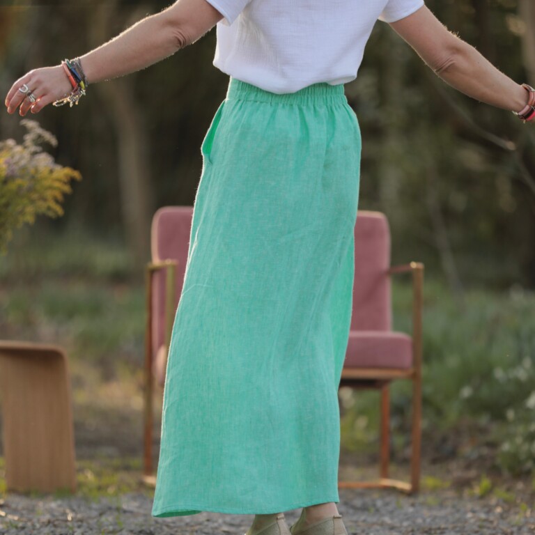 Meta SS25 - Jupe longue Maya - lin chiné vert pep's – XL