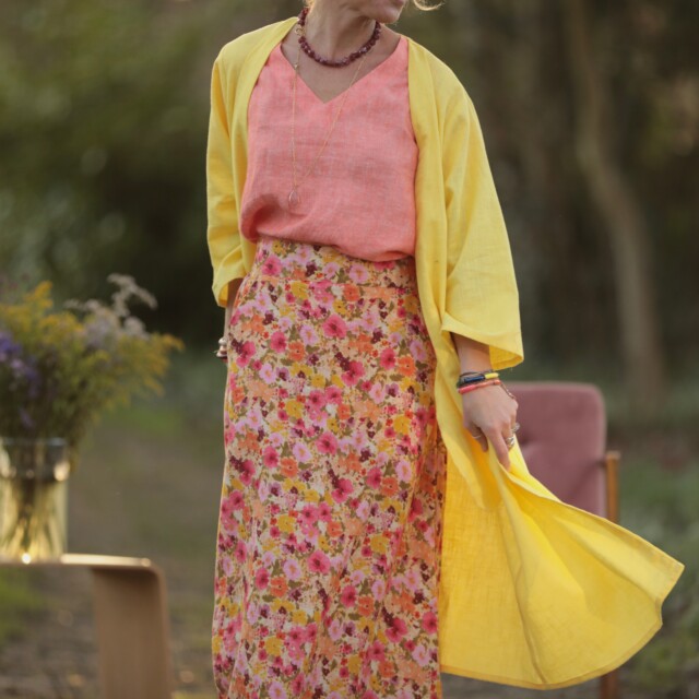 Quintessence - Jupe longue Maya - Double gaze de coton “Fleurs en Feu”