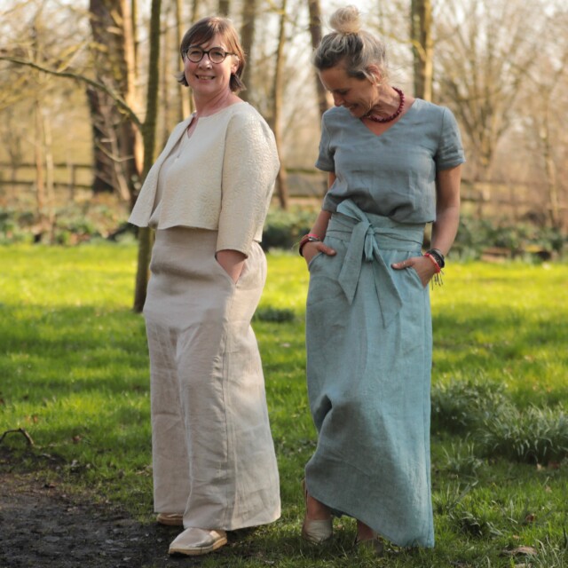 Quintessence - Jupe longue Maya - lin chiné bleu doux