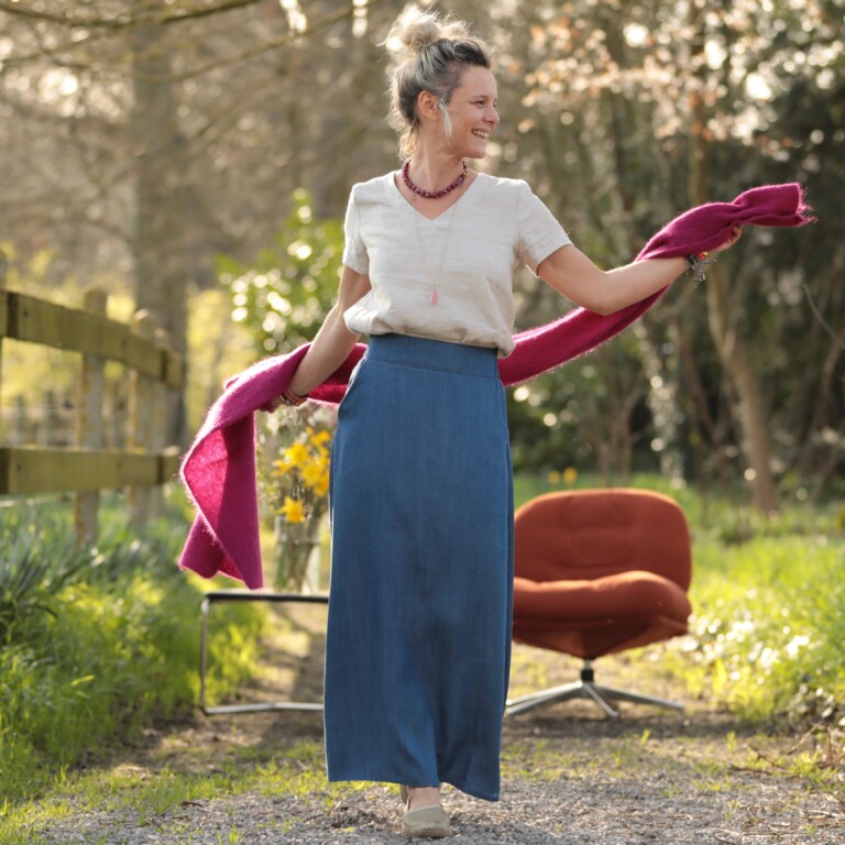 Quintessence - Jupe longue Maya - jean lyocell bleu