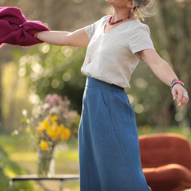 Quintessence - Jupe longue Maya - jean lyocell bleu