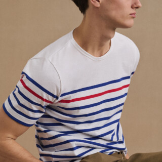 Le Minor - T-shirt marinière blanche avec rayure rouge