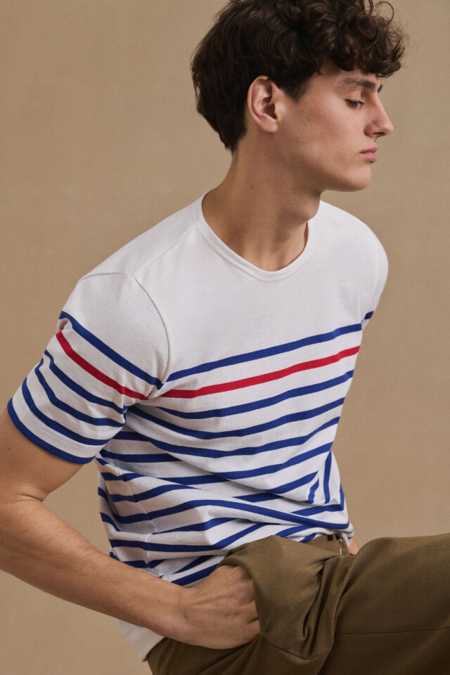 Le Minor - T-shirt marinière blanche avec rayure rouge