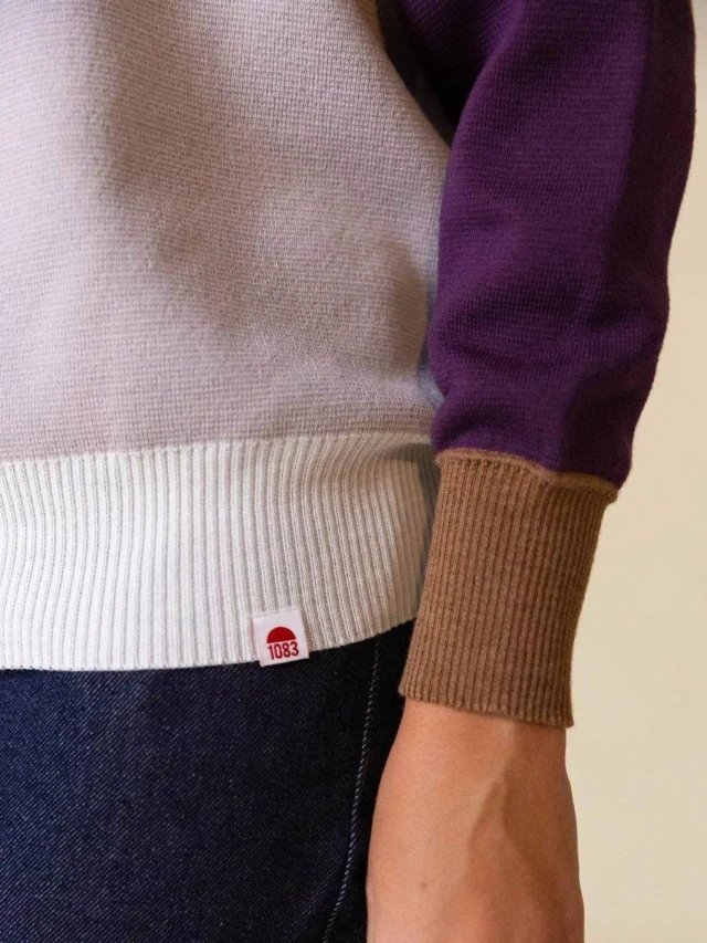 1083 - PULL LAINE MERINOS LARGE 653 bicolore beige prune Femme