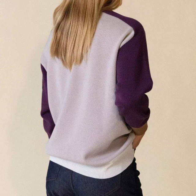 1083 - PULL LAINE MERINOS LARGE 653 bicolore beige prune Femme
