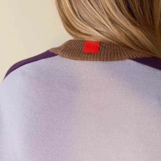 1083 - PULL LAINE MERINOS LARGE 653 bicolore beige prune Femme