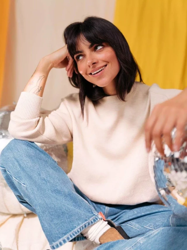 1083 - PULL LAINE MERINOS LARGE 653 sable Femme