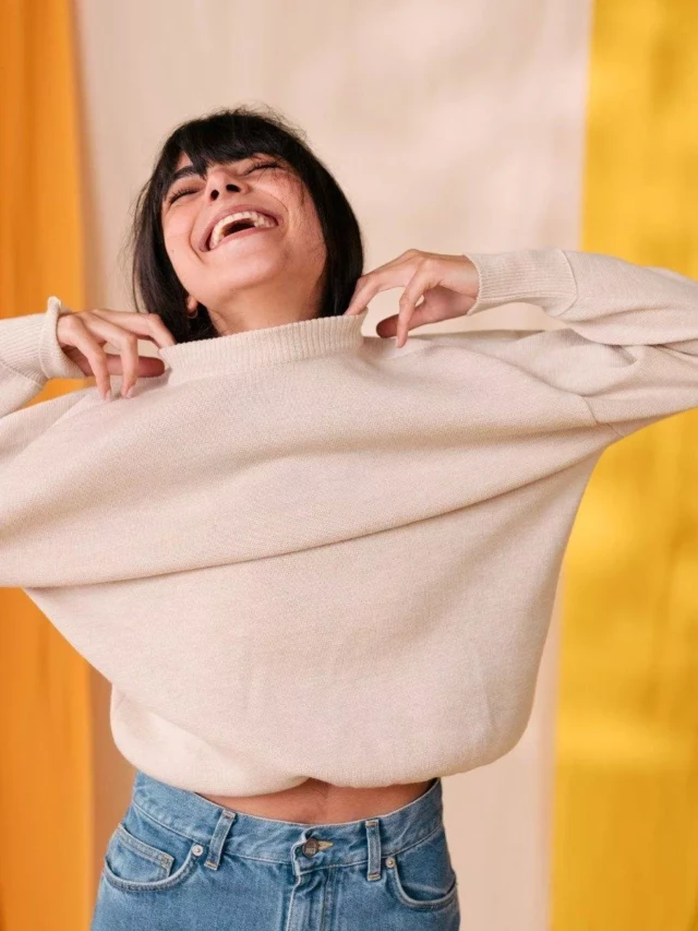 1083 - PULL LAINE MERINOS LARGE 653 sable Femme