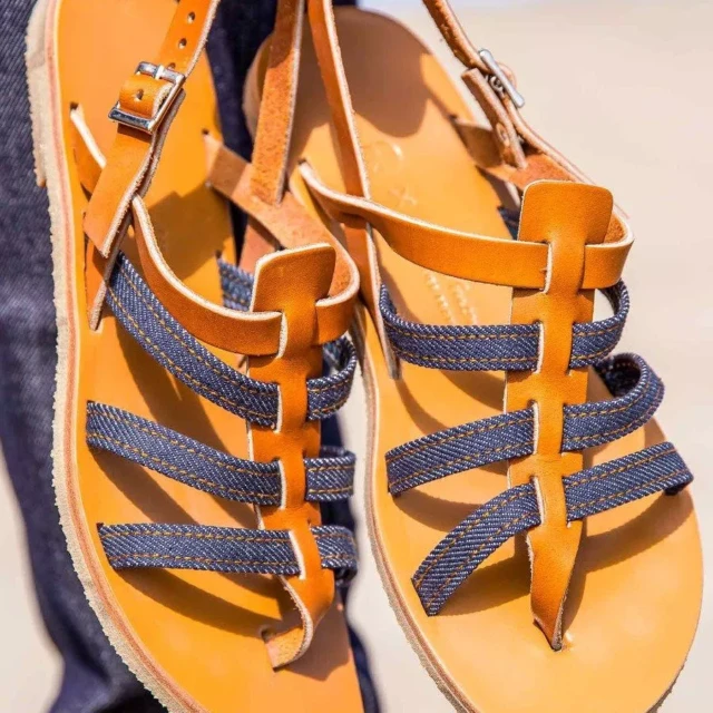 1083 - SANDALE TROPEZIENNE 925 coton bio cuir camel Femme