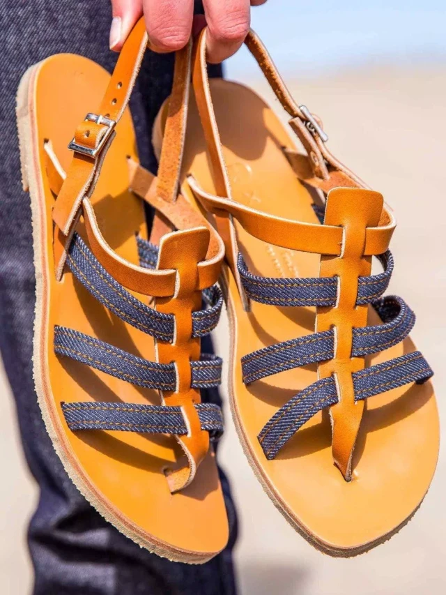 1083 - SANDALE TROPEZIENNE 925 coton bio cuir camel Femme